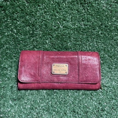 Cartera de cuero de cordero fósil larga vida vintage libro de bolsillo rojo/púrpura Foto 1 de 4