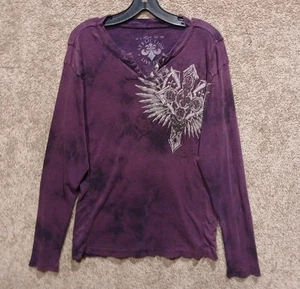 Vintage Y2K Affliction Live Fast Mens Large Purple Long Sleeve Shirt Double Side - Picture 1 of 7