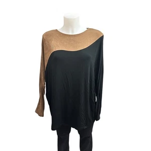 Chico's Travelers Brown Black Slimming Comfy Sheer Longsleeve Top sz 12 - Picture 1 of 7