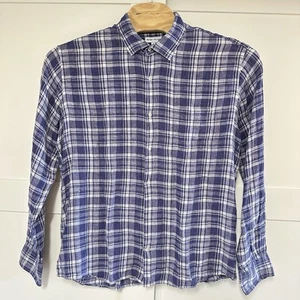 Peter Millar XL 100% Linen Button Down Shirt Long Sleeves Blue Plaid MSRP $160 - Picture 1 of 7