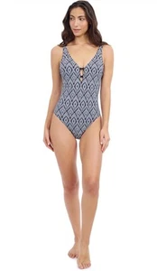 Profile by Gottex Women's Standard V Neck - Deep Plunge One Piece Black White 16 - Picture 1 of 10