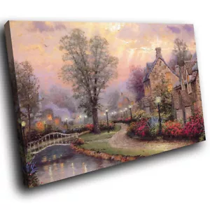 SC412 Retro Colourful Country Cottage Landscape Canvas Wall Art Picture Prints - Picture 1 of 6