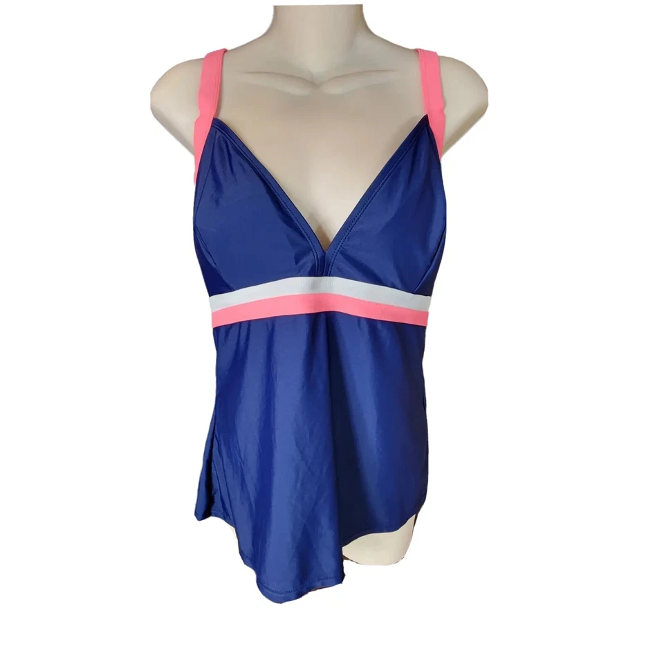 ATHLETECH Traje de Baño Tankini Natación Halter Deportes Atlético Top Talla 18 2X Azul Rosa Foto 1 de 4