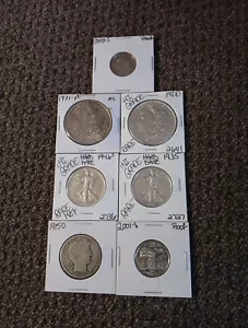 7coinlot 2 Morgan Dollars 1900,1921-P & 3 50c Pieces & 1 Proof Quarter & Nickle - Picture 1 of 18