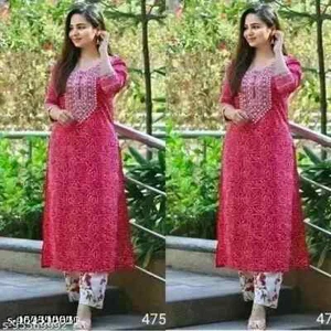 Ready to wear Cotton Printed Kurta Set For Women free shipping - Picture 1 of 4