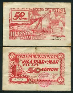 España Vilassar de Mar / 50 centimos. 1937 / Carmin. MBC/VF - Bild 1 von 1