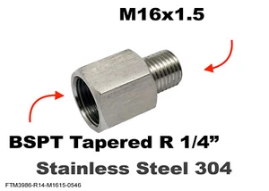 BSPT Tapered R 1/4" Female to M16x1.5 Male Stainless Sensor Adaptor Fittings - Picture 1 of 6