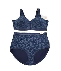 Cacique Cheetah Print Bra 42D & Cotton High Waist Briefs Size 18/20 2 Piece Set - Picture 1 of 12