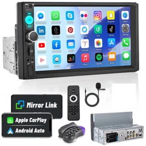 Single 1Din 7" Touch Screen Stereo Bluetooth Radio Car Apple/Android Carplay GPS - Picture 1 of 13