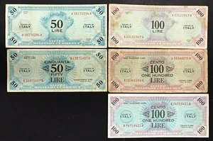 50 + 100 AM LIRE 1943 FLC MONOLINGUA + 50 + 100 A..A + A...B BILINGUE LOTTO 4553 - Imagen 1 de 2
