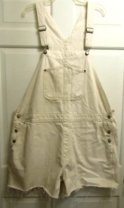 Old Navy Short Beige Denim Bib Overalls Plus Size XXL ~EXCELLENT~ Frayed Hem - Picture 1 of 5