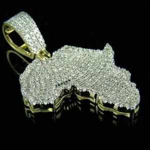 2Ct Round Lab Created Diamond Africa's Map Charm Pendant 14K Yellow Gold Plated - Picture 1 of 2