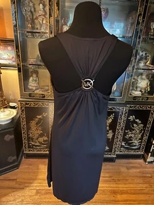 Y2K Michael Michael Kors Gold Logo Cruise Black Halter Swing Dress Party Medium - Picture 1 of 9