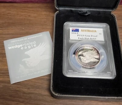 2014 Australia $1 Silver Wedge-Tailed Eagle PCGS Gem Proof High Relief Mercanti  - Image 1 of 4