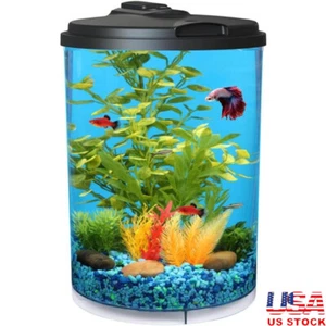 3 Gallon 360 Aquarium W/ LED Lighting Power Filter For Tropical Fish Indoor New - Picture 1 of 8
