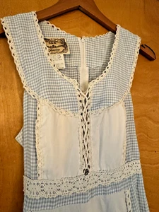 70s Vintage Gunne Sax Blue Gingham Prairie Dress Sz Small - Picture 1 of 7