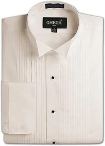 Mens Wing collar IVORY Tuxedo Dress Shirt, 1/4 pleat - Picture 1 of 1