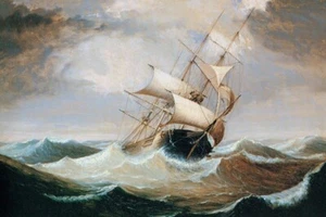 THREE MASTER IN ROUGH SEAS SHIP AMERICAN PAINTING 1850 BY FITZ HUGH LANE REPRO - Picture 1 of 3