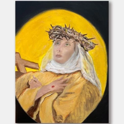Saint Catherine of Siena Catholic Saint Religious art 9" x 12" inch oil painting - Image 1 of 4
