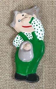 Vintage Man In Green Overalls Ceramic Ornament Handmade Grandpa Cottage Core - Picture 1 of 4