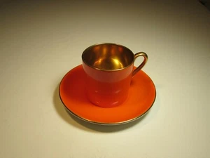 Small VTG Crown Devon England Orange Cup With Gold Wash & Saucer Set - Picture 1 of 4