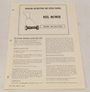 Reel Mower Model BR 565-0165 Operating Instructions & Service Manual Parts - Picture 1 of 1