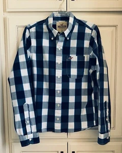 Hollister California Men's Long Sleeve Blue Check Button-up Collared Shirt Sz M - Picture 1 of 12