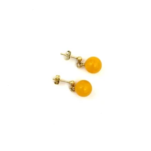 Genuine Baltic Amber Earrings Round Shape - Butterscotch Color - Picture 1 of 4