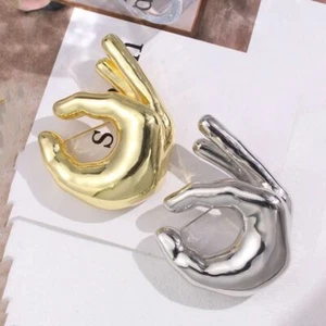 Alloy Metal Glossy Clothes Pin Minority Design OK Gesture Brooch Unique Women - Picture 1 of 9