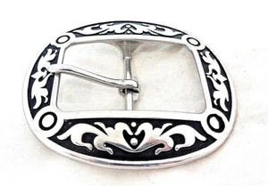 Jeremiah Watt Hebilla de Cinturón Ovalada 1 1/2" Western Acero Inoxidable Floral Caballo Negro - Imagen 1 de 1