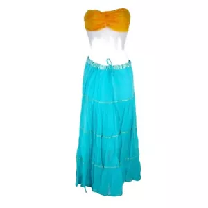 Skirt | 4 Panel | Voile Fine Cotton | Coverup | Handmade | Drawstring | Aqua - Picture 1 of 3