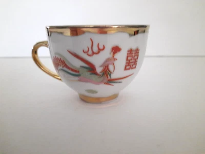 Vintage-Chinese Single Porcelain Teacup Dragon Phoenix Bird Gold Jingdezhen - Image 1 of 4
