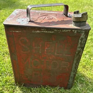 Vintage Shell Motor Spirit 2 Gallon Petrol Can With Pratts XX Spirit Brass Cap - Picture 1 of 24