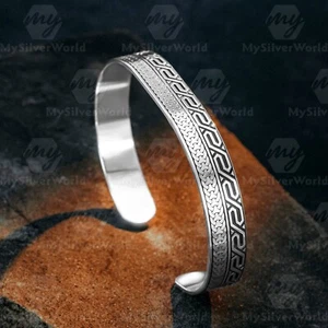 925 Sterling Silver Asymmetric Modern Design Handmade Men's Cuff Bracelet - Picture 1 of 3