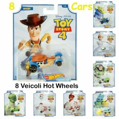 8 Modellini Toy Story 4 Disney Pixar Character Cars Hot Wheels Auto Come Foto  - Immagine 1 di 4