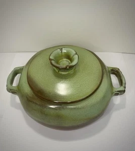 Frankoma Baker Casserole Matcha Prairie Green Plainsman Handles Flower Lid 5V VT - Picture 1 of 7