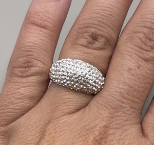 Vintage Silver Tone Crystal Large Bubble Cocktail Statement Ring Size 6 - Picture 1 of 5