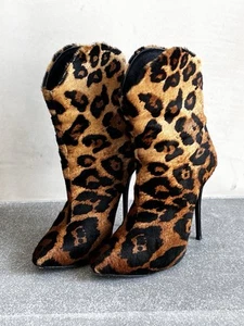 Giuseppe Zanotti Women Brown Ankle Boots Fur Leopard Print Heels Booties US 8.5 - Picture 1 of 21