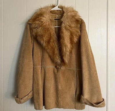 Винтажный Guess меха замшевое пальто маленький - Изображение 1 из 3