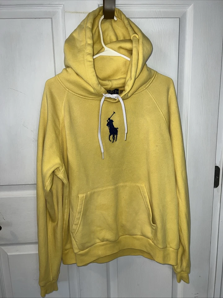 Polo Ralph Lauren Big Pony Amarillo Pullover Sudadera con Capucha Suéter Preppy Para Mujer Talla Lg Foto 1 de 4