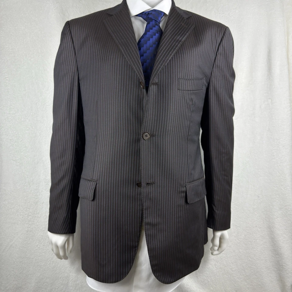 Isaia Dark Brown Pinstripe Sport Coat Blazer 54 IT 44 Wool 140’s EUC - Image 1 of 4