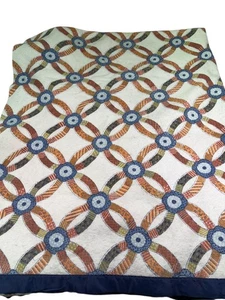 Vintage Ehering Satin Trim Decke 70" x 91" 1970er 1980er blau weiß orange - Bild 1 von 4