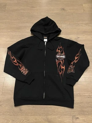 Vintage Style Y2K Flaming Harley Davidson Motorcycle Hoodie M - Image 1 of 4