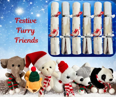 DAVEMAGIC Christmas Crackers Furry Festive Plush Friends Deluxe Large Ltd Edition x 6