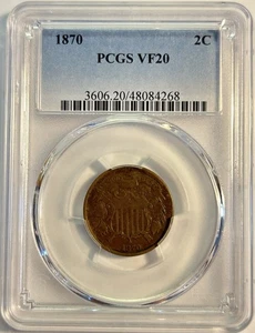 1870 2C Two-Cent Piece - PCGS VF20 - Picture 1 of 8