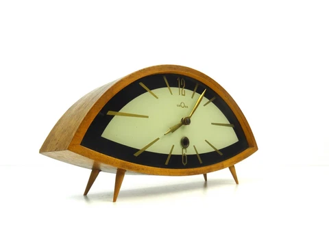 VERY RARE STUNNING 60S MID CENTURY VINTAGE TEAK EYEBALL DESK CLOCK BY UROSA Cover