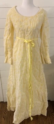 Maxi Vestido Margarita Amarillo Años 70 Vintage Bishop Manga Abullonada Pradera Cottage Hippie Foto 1 de 4