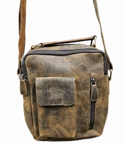 SCARAMANGA Small Brown DISTRESSED LEATHER Crossbody Messenger Bag STORAGE!! - Picture 1 of 10