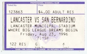 Ticket Stub - 1996-08-23 Lancaster JetHawks (California League Seattle Mariners) - Picture 1 of 1