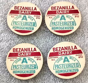 4 gorras pequeñas de botella de bezanilla granja lechera grado A nuevo de lote antiguo década de 1950 Cartago Nueva York - Imagen 1 de 3